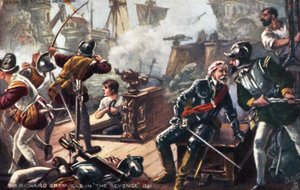 Sir Richard Grenville en el Revenge, Batalla de Flores, Azores